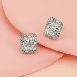 Carlton London Silver-Plated Cubic Zirconia Square Studs-50