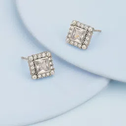 Carlton London Silver-Plated Cubic Zirconia Square Studs-image-97
