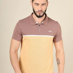 Technosport Colourblocked Polo Collar Rapid-Dry Moisture-Wicking Slim Fit T-shirt-image-46