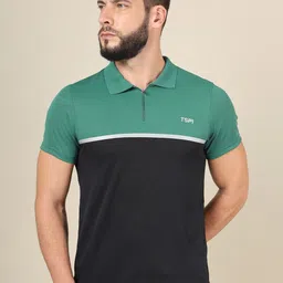 Technosport Colourblocked Polo Collar Rapid-Dry Moisture-Wicking Slim Fit T-shirt-image-45