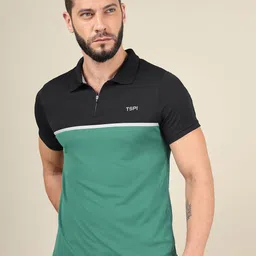 Technosport Colourblocked Polo Collar Rapid-Dry Moisture-Wicking Slim Fit T-shirt-image-43