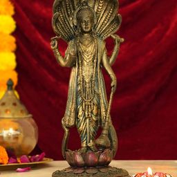 TIED RIBBONS Copper-Toned Standing Lord Vishnu On Lotus Decorative Showpiece-image-28