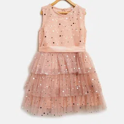StyleStone Girls Peach-Coloured Embellished Layered Fit & Flare Dress-picture-10