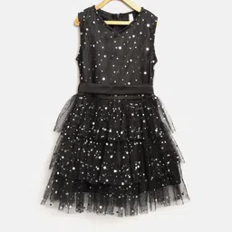 StyleStone Girls Black Embellished Layered Fit & Flare Dress-image-11