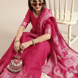 Saree mall Women Pink Zari Linen Blend Designer Bagru Sarees-image-88