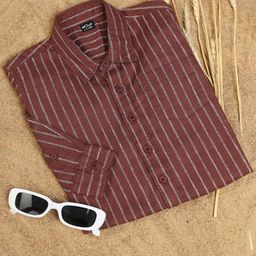 Hoop Boys Cutaway Collar Striped Cotton Slim Fit Casual Shirt-image-53