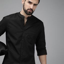 Roadster Men Black Regular Fit Solid Opaque Pure Cotton Casual Shirt-picture-5