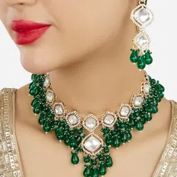 Zaveri Pearls Gold-Plated Austrian Diamonds Stone-Studded & Beaded Necklace & Earrings-96