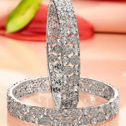 Rubans Set of 2 Rhodium-Plated AAA Cubic Zirconia Studded Handcrafted Premium Bangles-16