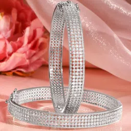 Rubans Set of 2 Rhodium-Plated AAA Cubic Zirconia Studded Handcrafted Openable Bangles-image-15