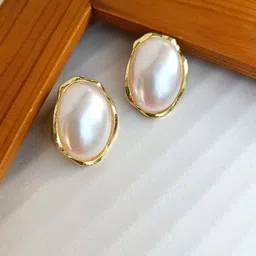 FindHerFavorite Gold Plated Oval Shaped Enamelled Studs-0