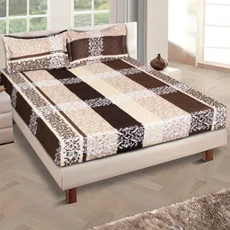 ROMEE Beige & Brown Ethnic Motifs Microfiber 144 TC Queen Bedsheet with 2 Pillow Covers-image-23