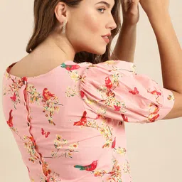 Varanga Pink & Yellow Floral Printed Regular Crop Top-picture-16
