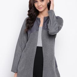 Belle Fille Women Charcoal Grey Solid Open Front Shrug-15