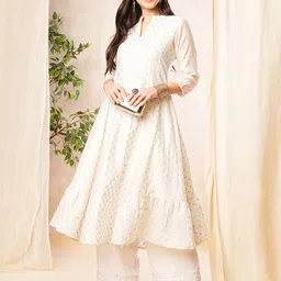Globus Women Sequined Silver Foil Printed Paneled Anarkali Kurta-picture-12