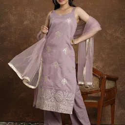 AVANSHEE Women Ethnic Motifs Embroidered Regular Sequinned Kurta with Palazzos & Dupatta-19