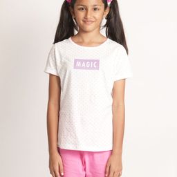 mackly Girls White & Pink Pure Cotton Printed Night suit-image-22