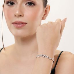 Manikya Women Brass Cubic Zirconia Handcrafted Rhodium-Plated Bangle-Style Bracelet-98