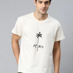 Mast & Harbour Men Off-White & Black Cotton Printed Round Neck T-shirt-picture-1