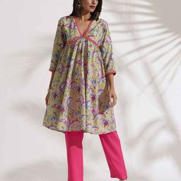 trueBrowns Floral Printed Mandarin Collar Anarkali Tunic With Trousers-image-8