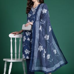 Indo Era Floral Printed Regular Pure Cotton Kurta with Trousers & Dupatta-22
