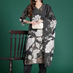 Indo Era Floral Printed Regular Beads and Stones Kurta with Trousers & Dupatta-picture-2