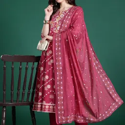 Indo Era Floral Printed Pure Cotton Kurta with Trousers & Dupatta-43