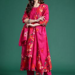 Indo Era Floral Printed Beads & Stones Pure Cotton Kurta With Trousers & Dupatta-4