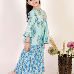 Superminis Girls Ethnic Motifs Printed Gotta Patti Pure Cotton Kurti with Sharara-image-78