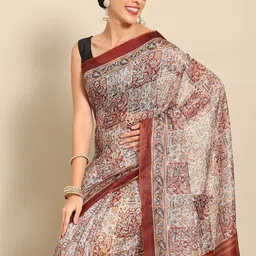 Silk Land Floral Zari Block Print Saree-picture-12