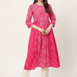 FABRIC FITOOR Women Pink Bandhani Printed Anarkali Kurta-picture-28