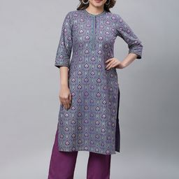 AURELIA Ethnic Motifs Printed Band Collar Straight Kurta-picture-26