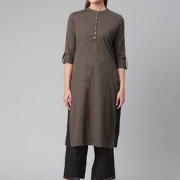 Divena Women Coffee Brown Mandarin Collar Straight Kurta-50