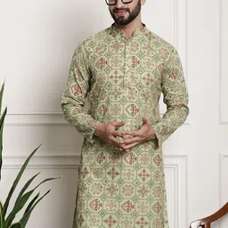 SOJANYA Ethnic Motifs Printed Band Collar Straight Kurta-picture-10