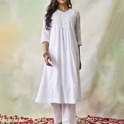 HOUSE OF KARI Ethnic Motifs Embroidered Chikankari Kurta-picture-48