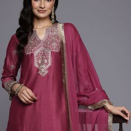 Varanga Ethnic Motifs Embroidered Zari Kurta With Palazzos & Dupatta-10