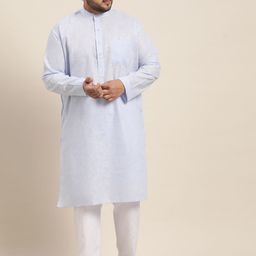 SOJANYA PLUS Men Blue & White Solid Kurta with Pyjama-picture-1
