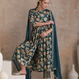 Khushal K Women Floral Printed Regular Pure Cotton Kurta with Palazzos & With Dupatta-picture-49