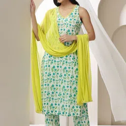 Khushal K Women Floral Printed Regular Pure Cotton Kurta with Palazzos & With Dupatta-41