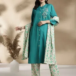 Anouk Women Floral Embroidered Regular Pure Cotton Kurta with Trousers & With Dupatta-picture-55