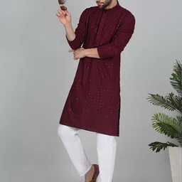 KRAFT INDIA Embroidered Regular Sequinned Straight Kurta with Pyjamas-47