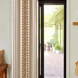 URBAN SPACE White & Orange Geometric Regular Window Curtain-image-79