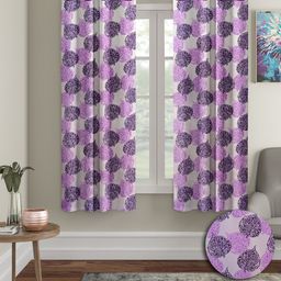 Cortina Purple & White 2 Pieces Leaf Printed Window Curtains-image-12