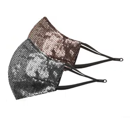 MANARI India Women Pack of 2 Reusable 5-Ply Adjustable Sequinned Cloth Masks-55