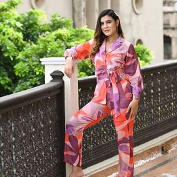 KALINI Printed Lapel Collar Shirt Style Top With Trouser-picture-13