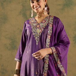 Anouk Women Floral Embroidered A-Line Kurta with Trousers & Dupatta-picture-5