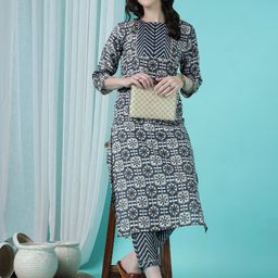 TRAHIMAM Ethnic Motifs Printed Gotta Patti Straight Kurta With Trousers-image-12