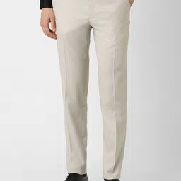 Peter England Men Cream-Coloured Slim Fit Formal Trousers-picture-33