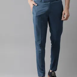 DENNISON Men Blue Smart Tapered Fit Smart Casual Trousers-picture-24