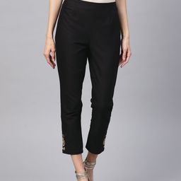 PINKSKY Women Black Smart Slim Fit Solid Regular Cropped Trousers-image-73